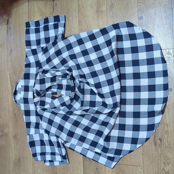 TOV Los Angeles Plaid Cut Off Hi Lo Button Up Shirt Blouse Sz 38 - Picture 4 of 10